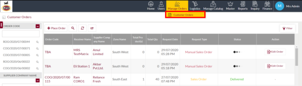 Customer Orders - Supplier Portal
